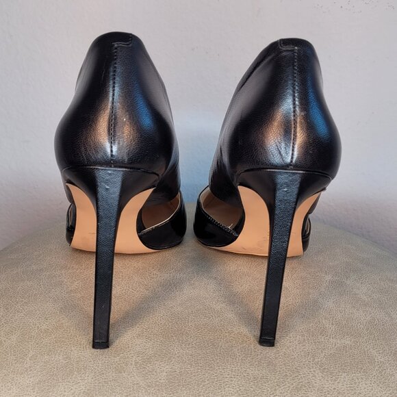 Nine West Black Leather Patent Cross Strap Pumps 12M Rare Elegant Stiletto Heels - Picture 6 of 10